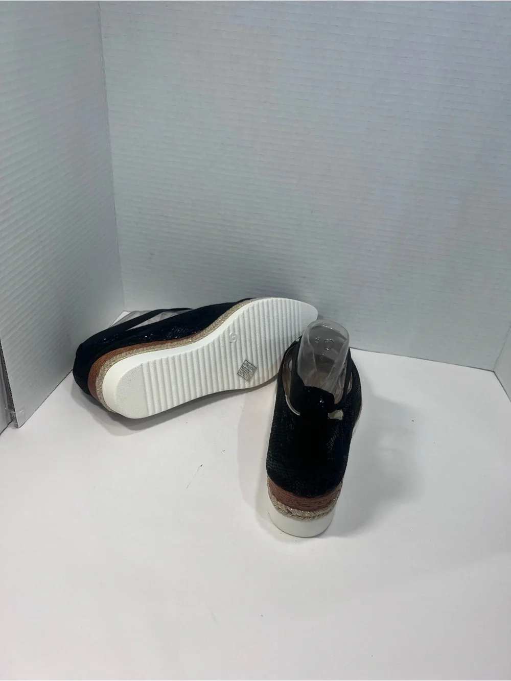 Unlisted Black Wedge Espadrille Slip-Ons with Silver Accent